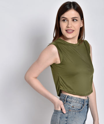 Chimpaaanzee Women Sleeveless Olive Casual Tee