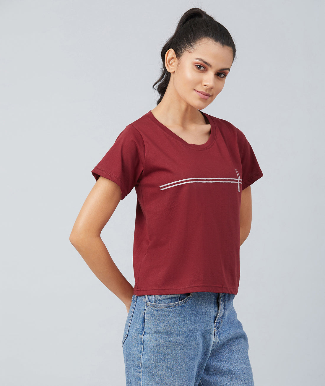 Chimpaaanzee Women Maroon Round Neck T-shirt