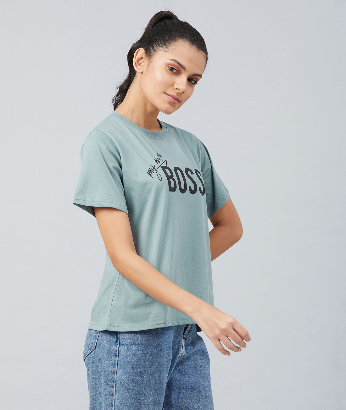 Chimpaaanzee Women Dusty Green Loose Fit T-shirt