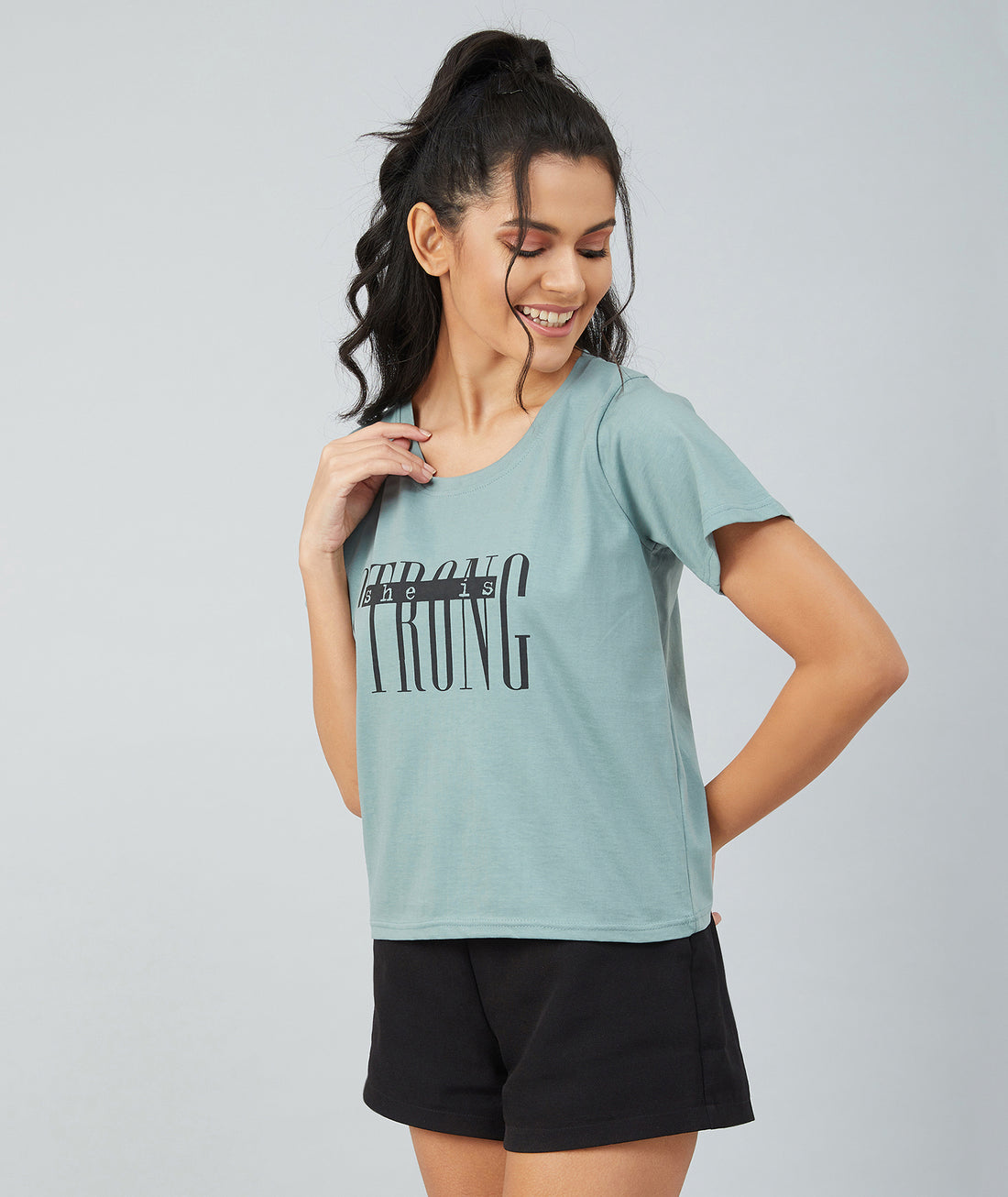 Chimpaaanzee Women Dusty Green Round Neck T-shirt