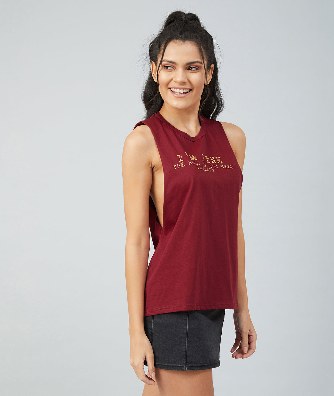 Chimpaaanzee Women Maroon Big Armhole Round Neck T-shirt