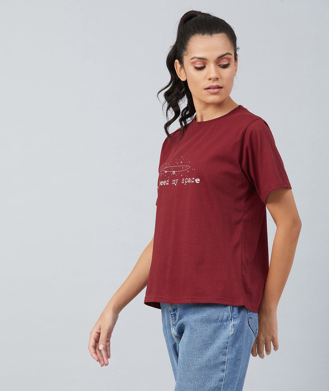 Chimpaaanzee Women Maroon Loose Fit T-shirt