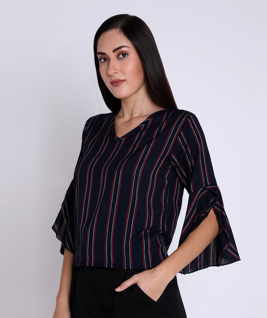 Chimpaaanzee Women V-Neck Striped Top