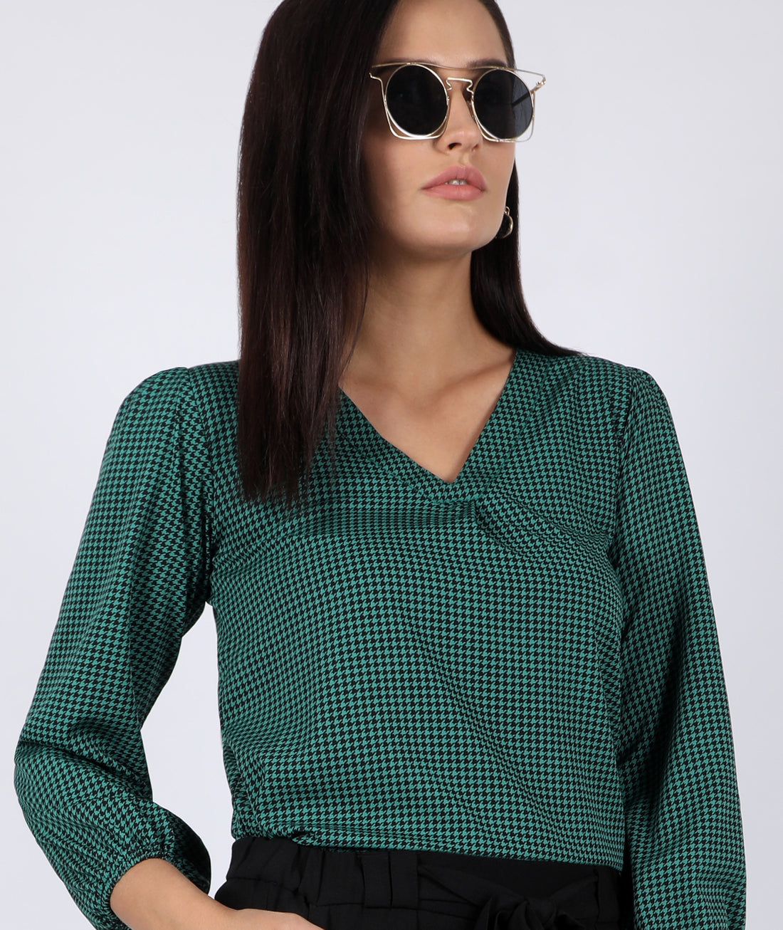 Chimpaaanzee Women V-Neck Green Printed Top